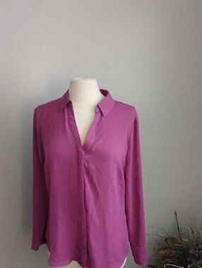 Worthington Magenta Button-Down Tunic Blouse